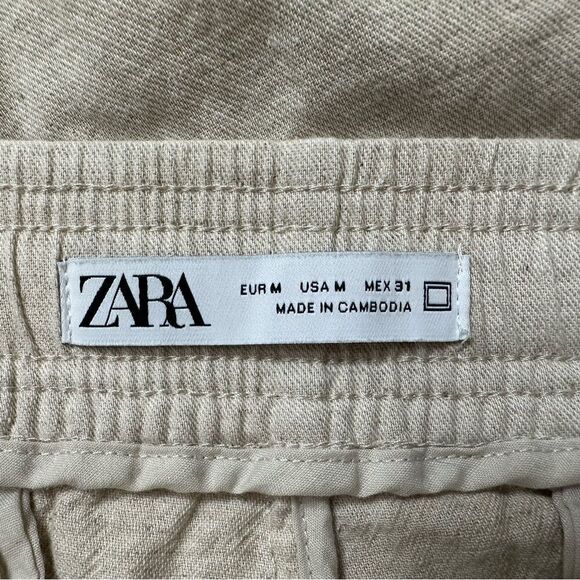 NWOT Zara Linen Blend Cream Pull On Pants - Picture 9 of 11